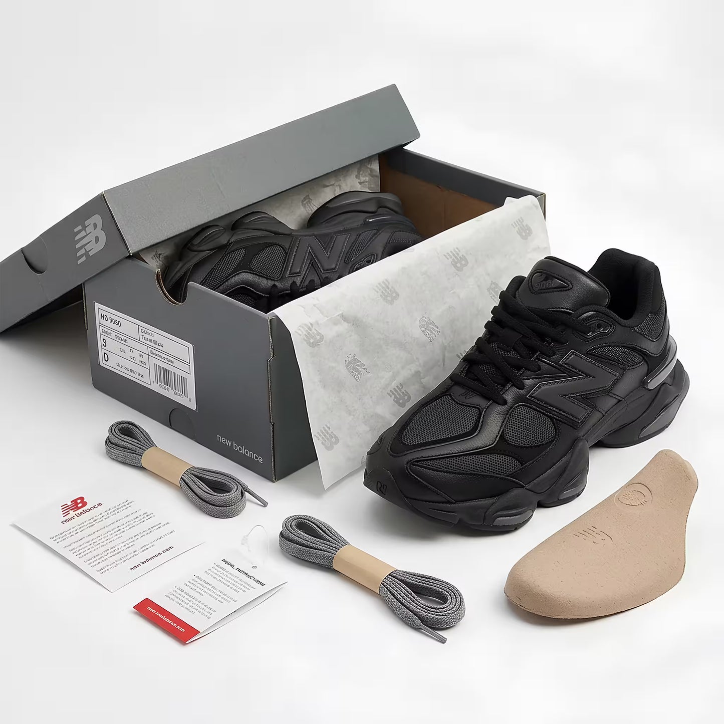 New Balance 9060 Triple Black Leather Mens Trainers U9060NRI Premium Lifestyle Comfort
