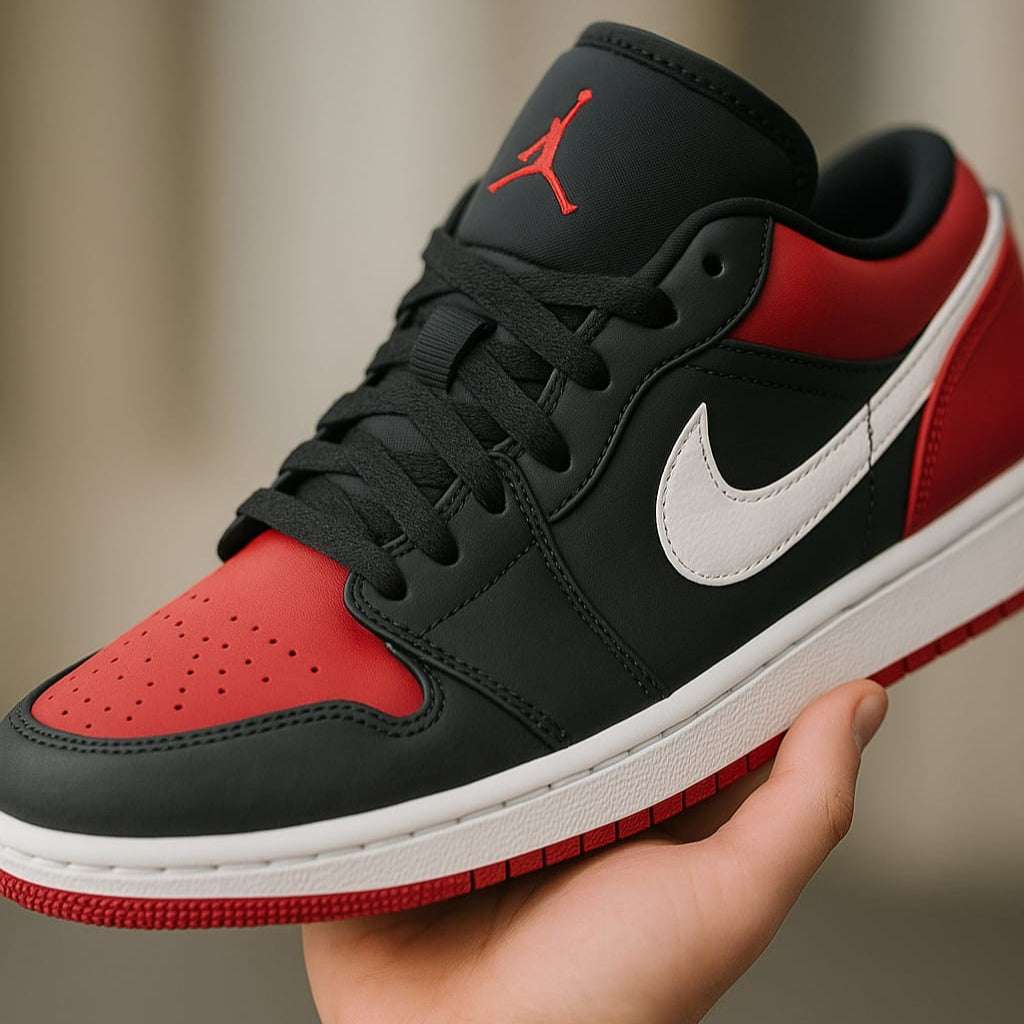Nike Air Jordan 1 Low Bred Black Red Mens Basketball Shoes Retro Sneakers Beyond Deals