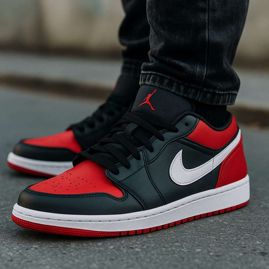 Nike Air Jordan 1 Low Bred Black Red Mens Basketball Shoes Retro Sneakers Beyond Deals