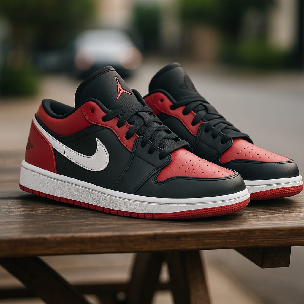 Nike Air Jordan 1 Low Bred Black Red Mens Basketball Shoes Retro Sneakers Beyond Deals