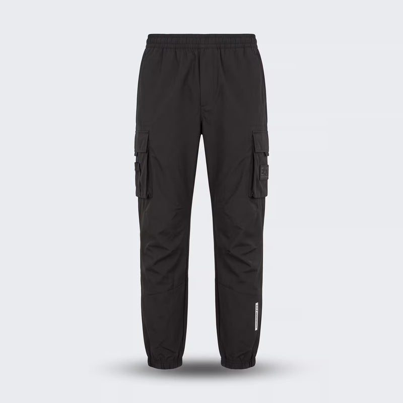EA7 Emporio Armani Badge Woven Cargo Pants Black | UK Checked