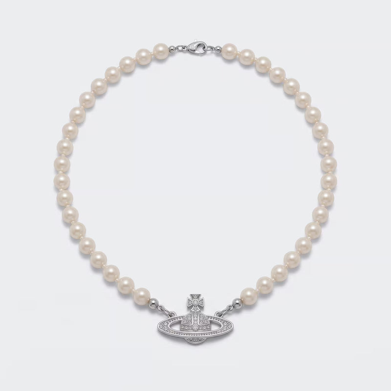 Vivienne Westwood Mini Bas Relief Pearl Choker Silver | UK Checked