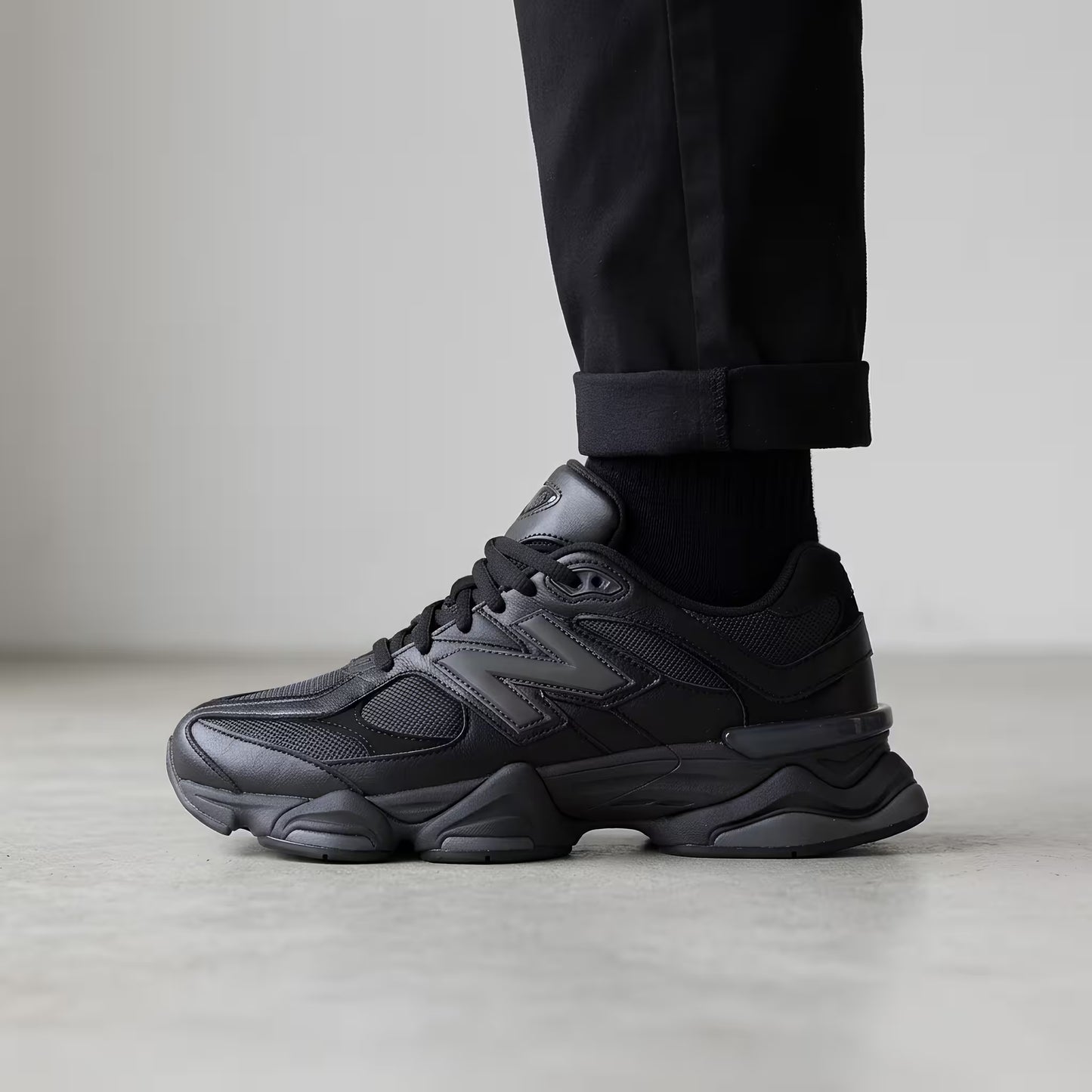 New Balance 9060 Triple Black Leather Mens Trainers U9060NRI Premium Lifestyle Comfort