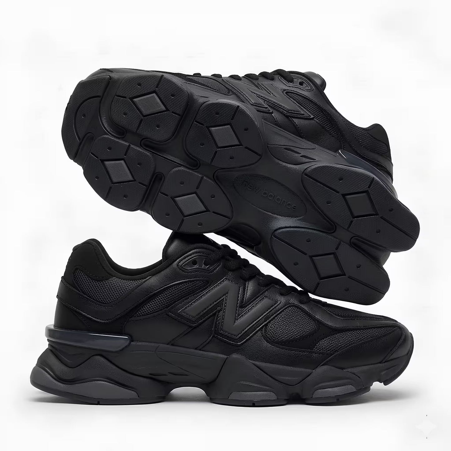 New Balance 9060 Triple Black Leather Mens Trainers U9060NRI Premium Lifestyle Comfort