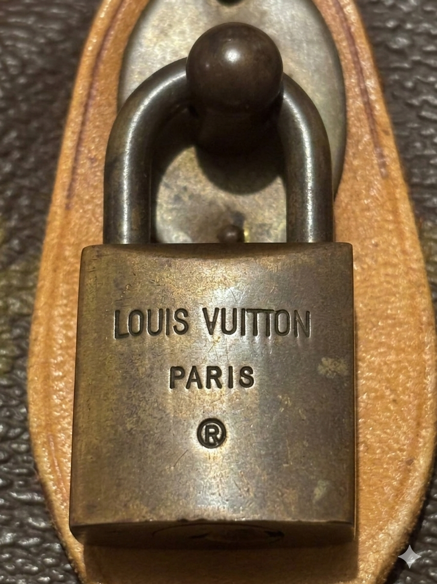 Louis Vuitton padlock on a wooden background