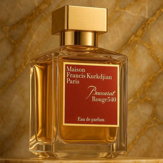 Maison Francis Kurkdjian perfume bottle on a marble surface