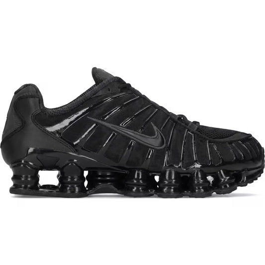 Verified Nike Shox TL Black Metallic Hematite AV3595-002 lateral profile on clinical white background.