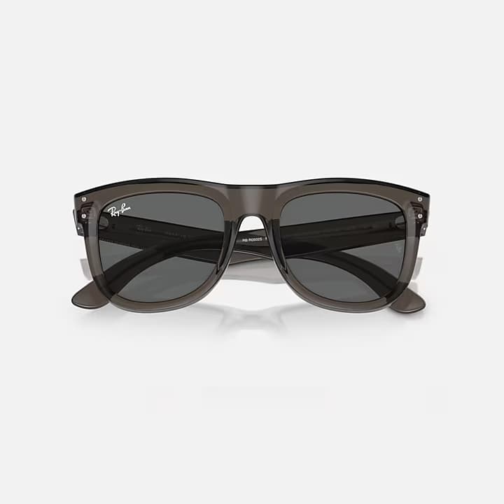 Black sunglasses with a Ray-Ban logo on a white background