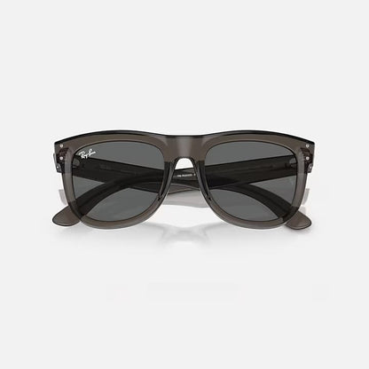 Black sunglasses with a Ray-Ban logo on a white background