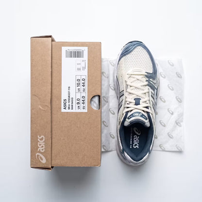 Verified ASICS Gel-Kayano 14 Cream/Raw Indigo 1203A537-116 full clearance bundle inclusion with manufacturer box and tags.