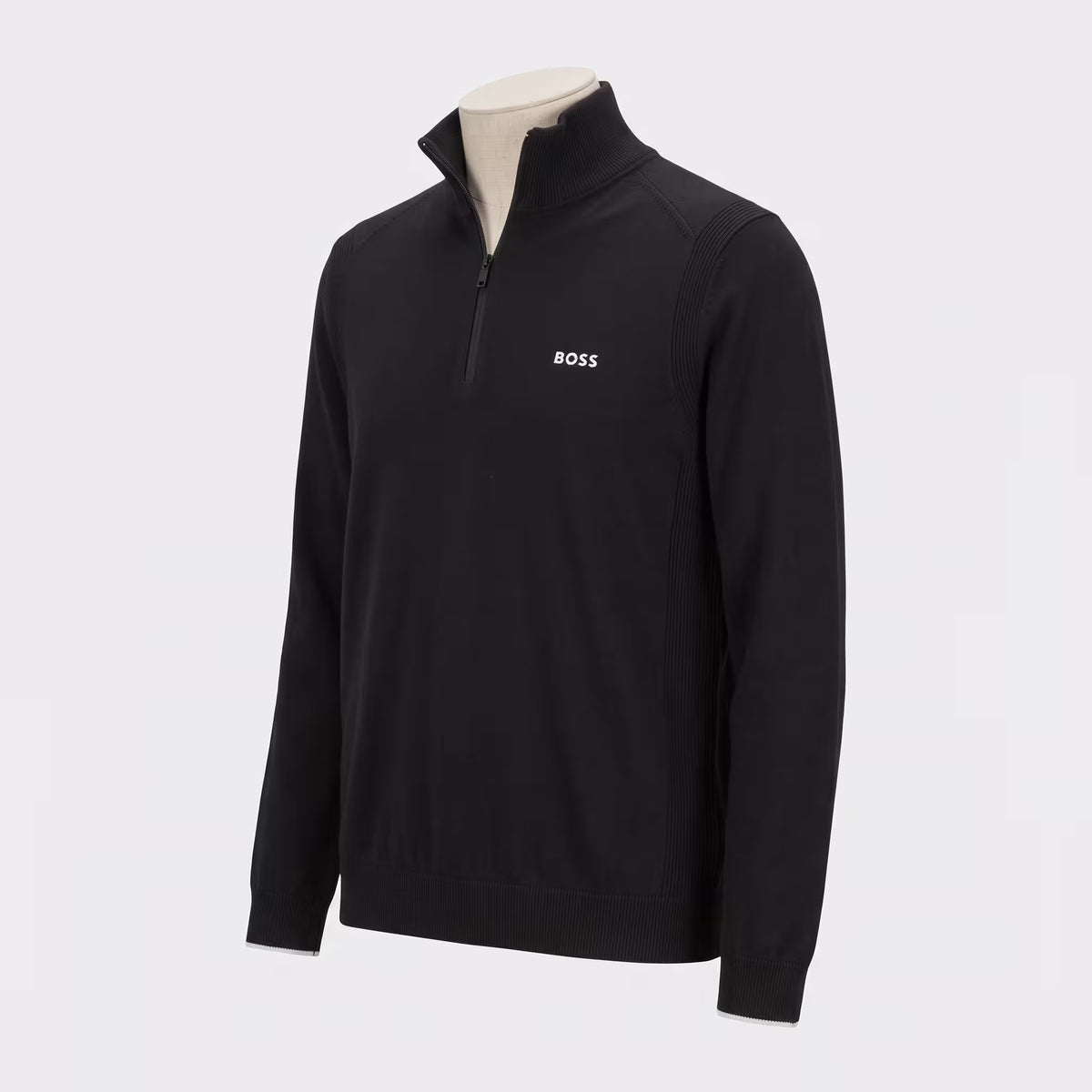 BOSS Ever Quarter-Zip Woven Jumper Black | UK Checked