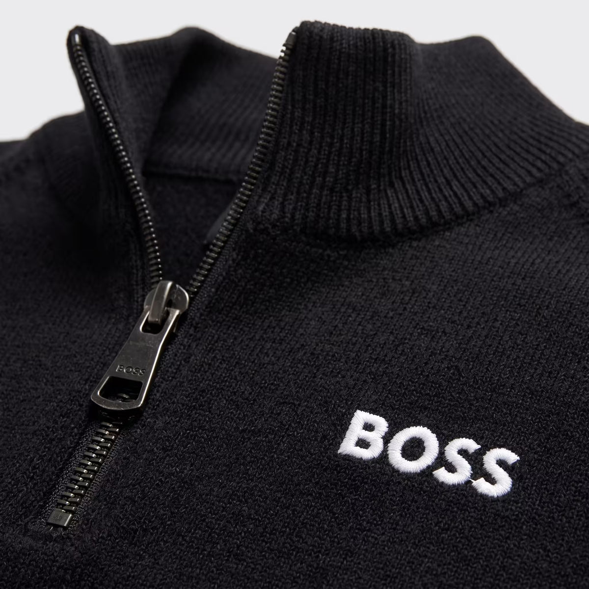 BOSS Ever Quarter-Zip Woven Jumper Black | UK Checked