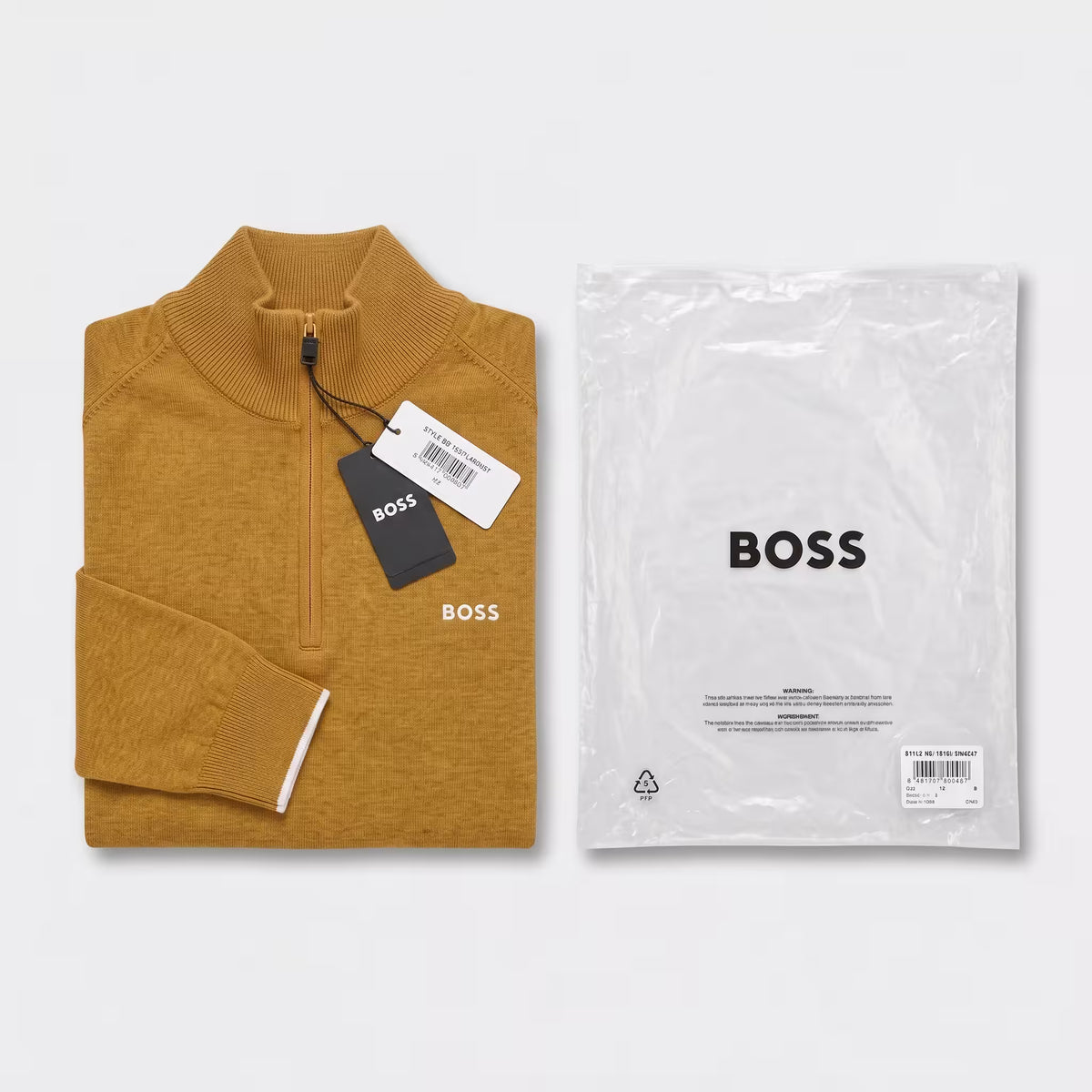 BOSS Ever Quarter-Zip Woven Jumper Camel | UK Checked