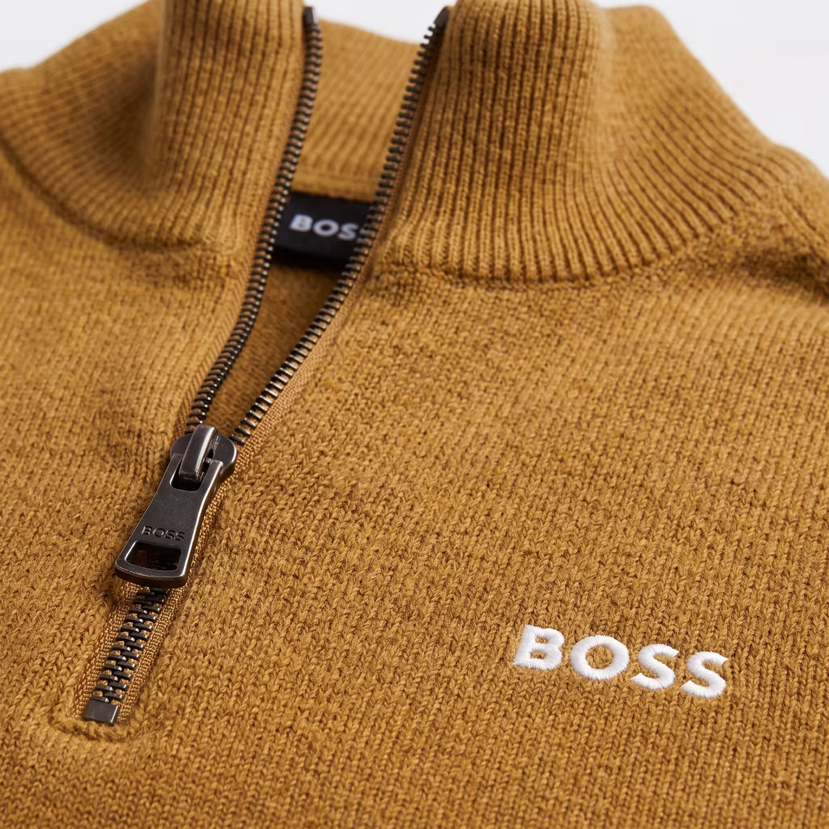 BOSS Ever Quarter-Zip Woven Jumper Camel | UK Checked