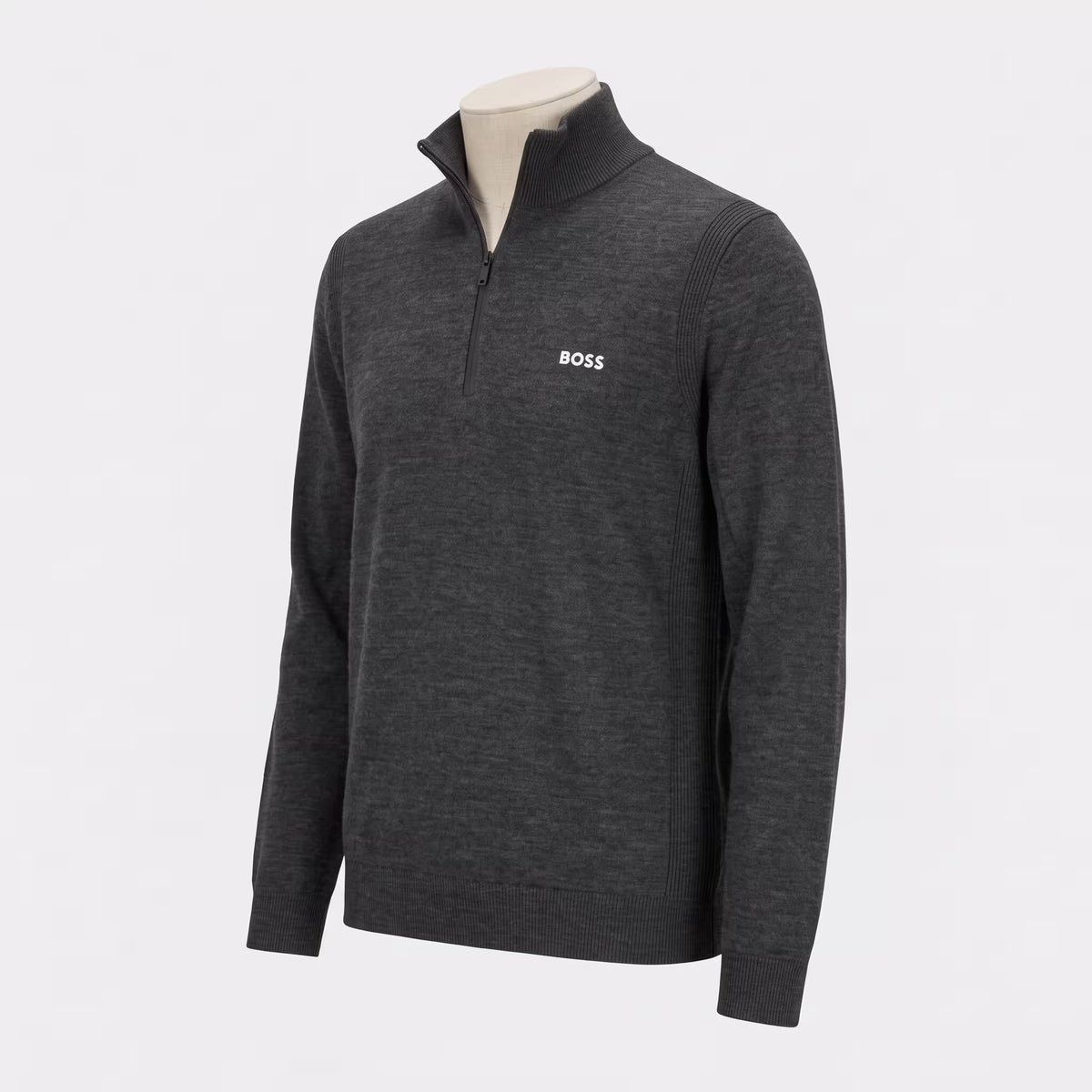 BOSS Ever Quarter-Zip Woven Jumper Charcoal | UK Checked