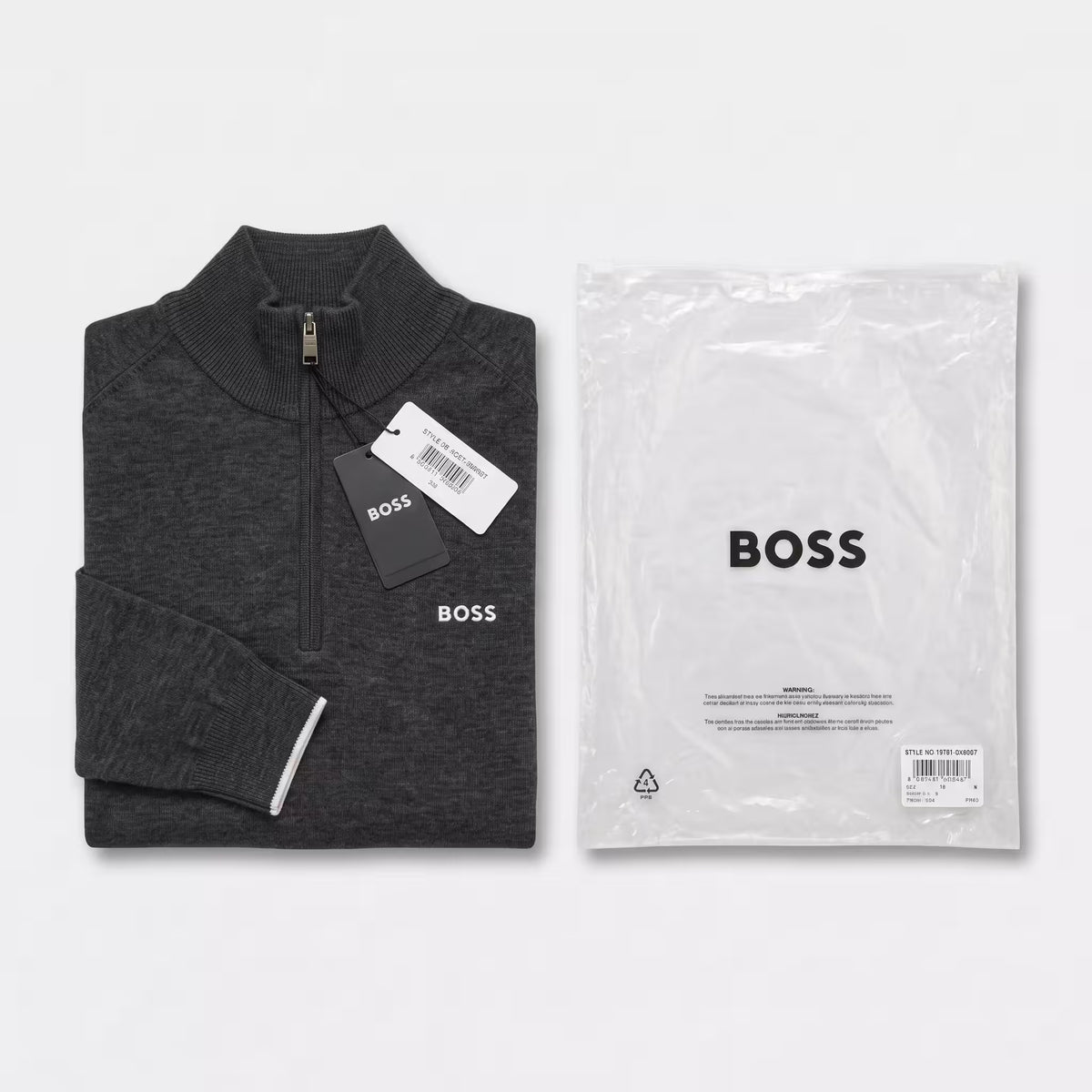 BOSS Ever Quarter-Zip Woven Jumper Charcoal | UK Checked