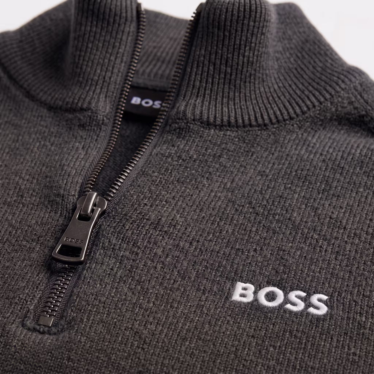 BOSS Ever Quarter-Zip Woven Jumper Charcoal | UK Checked