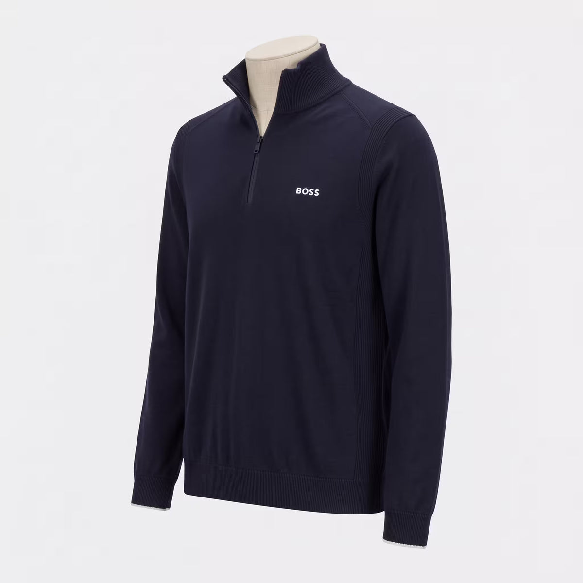 BOSS Ever Quarter-Zip Woven Jumper Navy | UK Checked