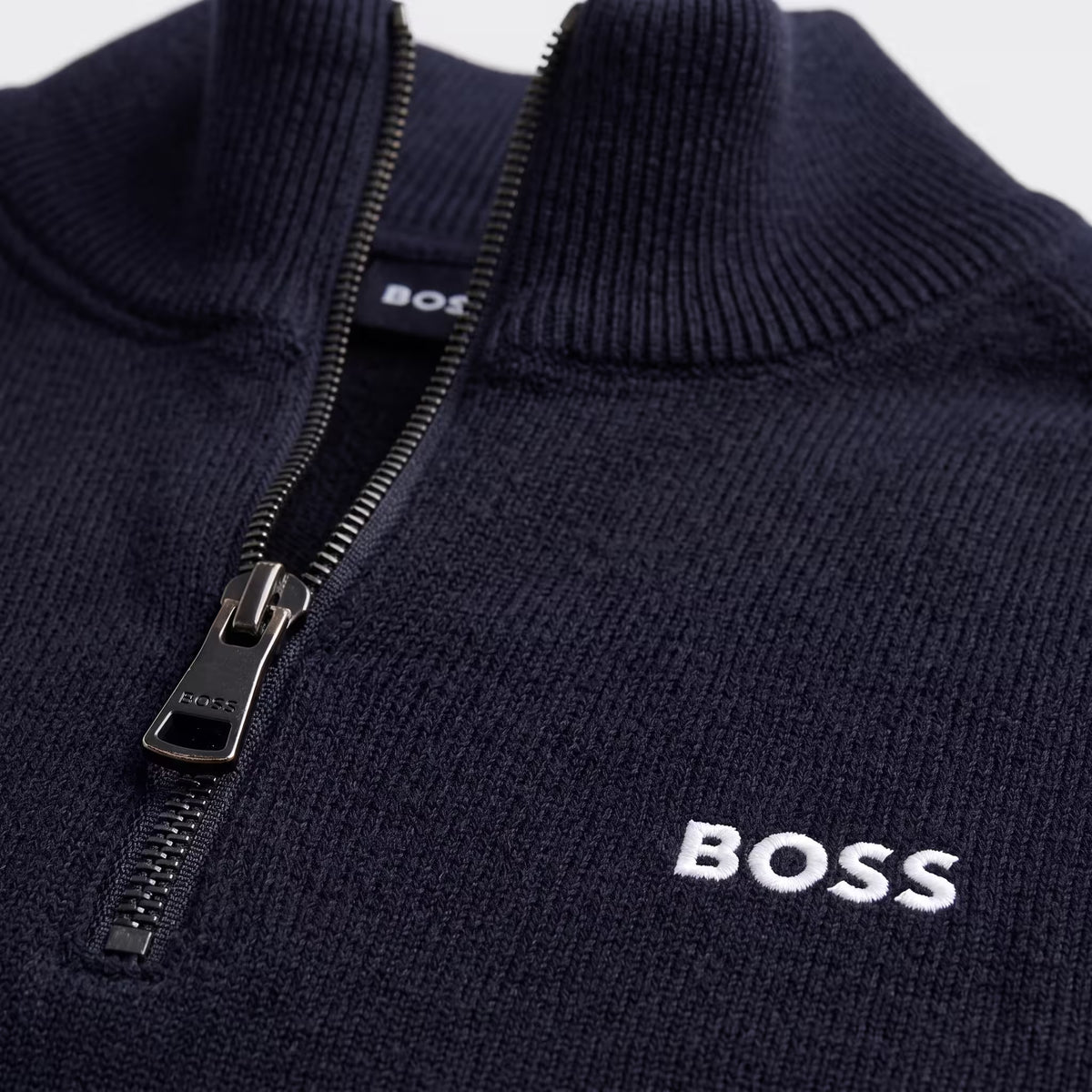 BOSS Ever Quarter-Zip Woven Jumper Navy | UK Checked