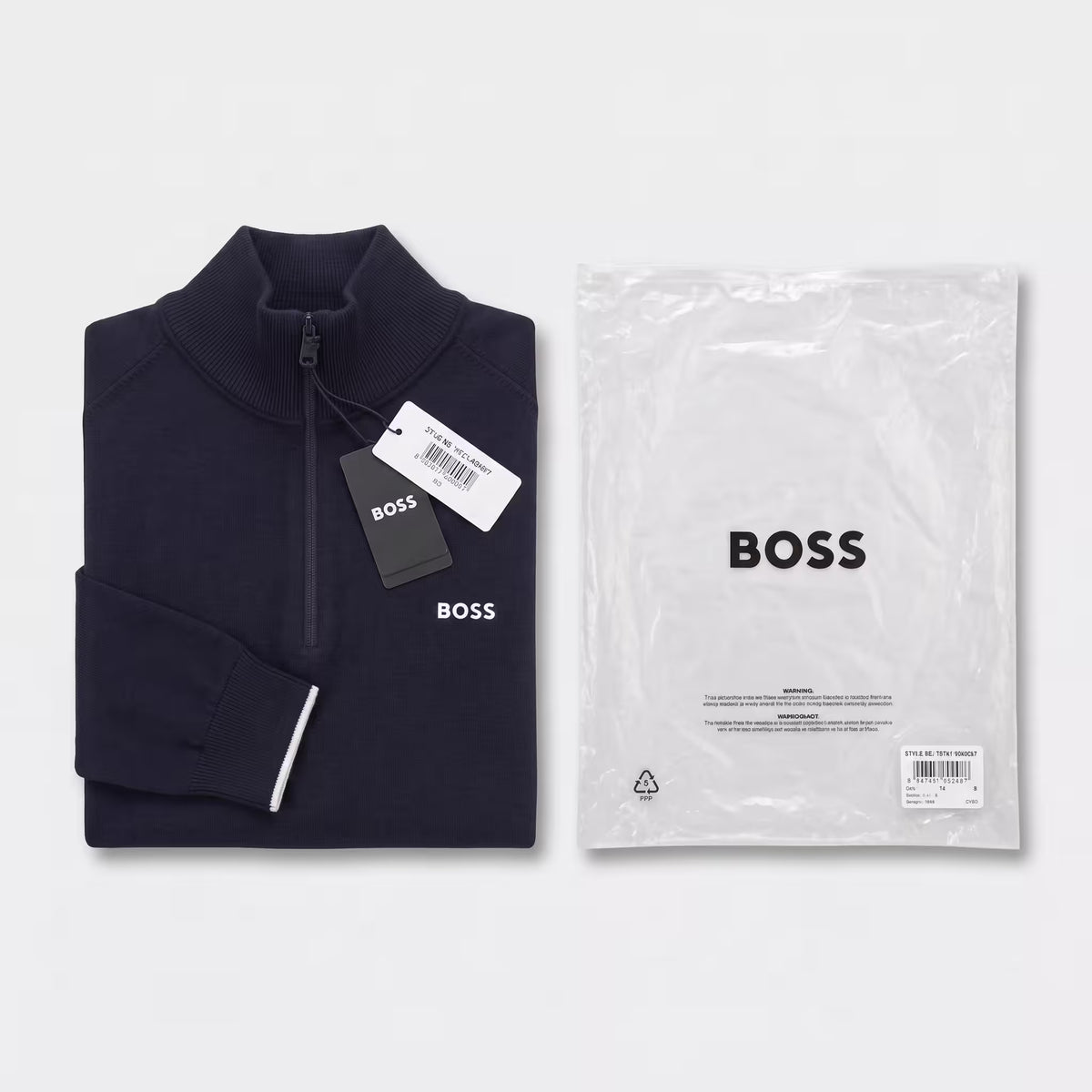 BOSS Ever Quarter-Zip Woven Jumper Navy | UK Checked
