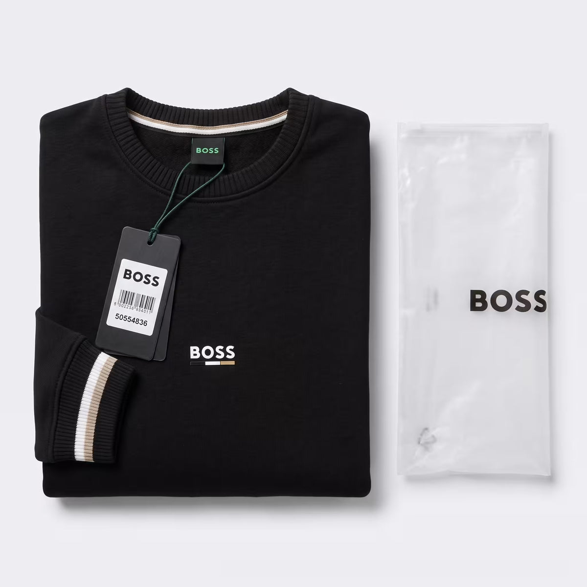 BOSS Iconic Cotton-Terry Crewneck Sweatshirt Black | UK Checked