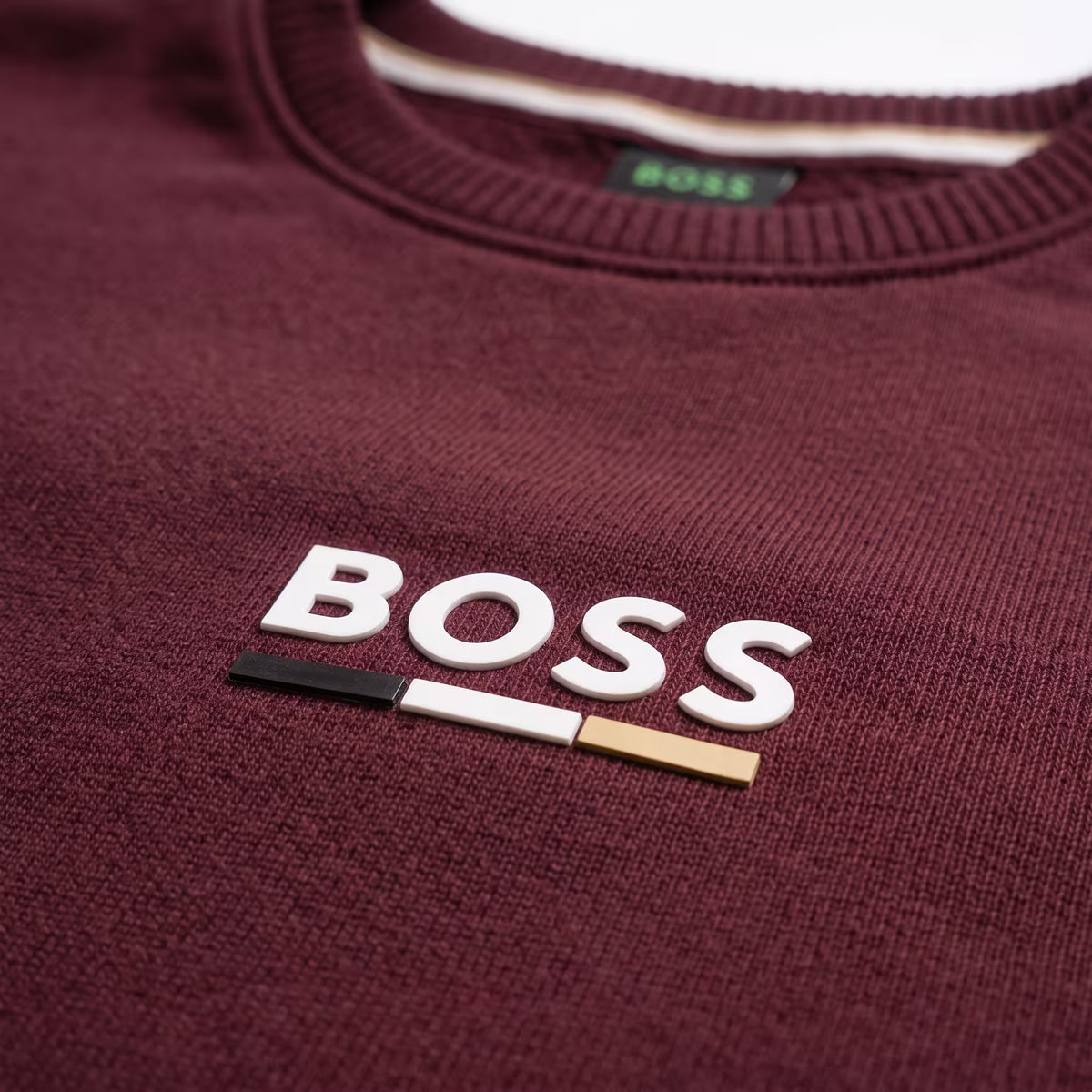 BOSS Iconic Cotton-Terry Crewneck Sweatshirt Burgundy | UK Checked