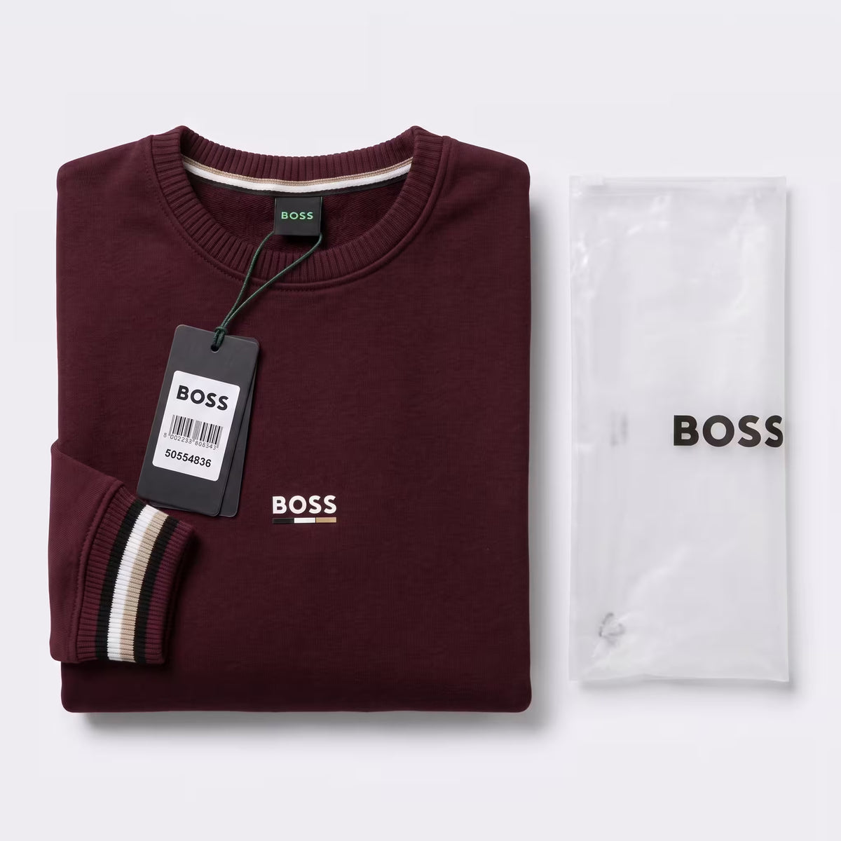 BOSS Iconic Cotton-Terry Crewneck Sweatshirt Burgundy | UK Checked