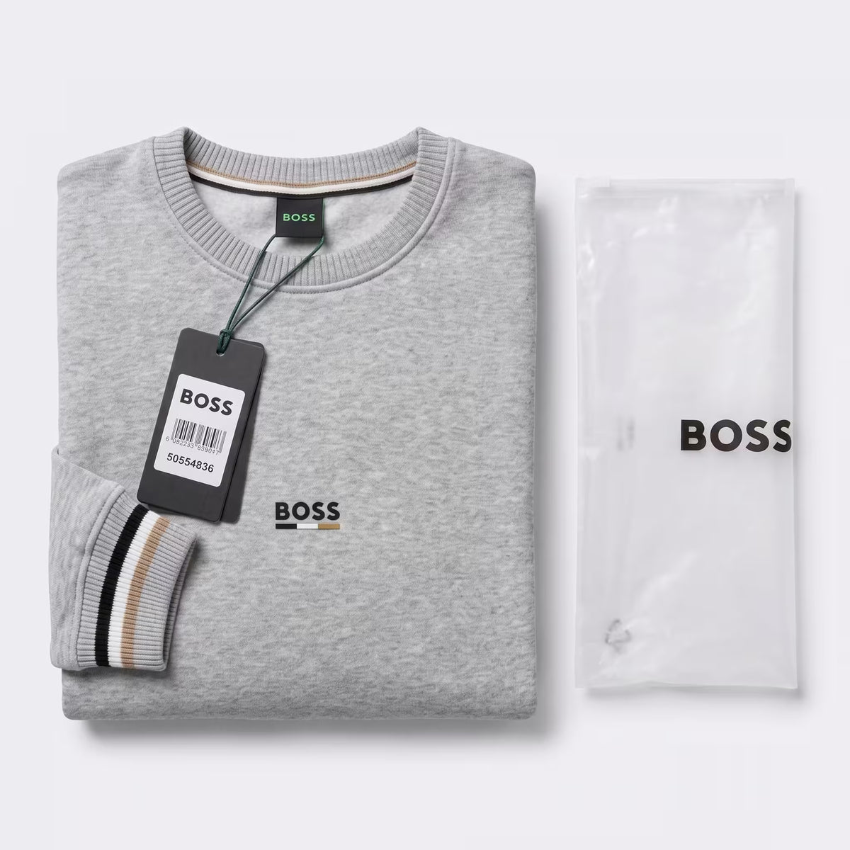 BOSS Iconic Cotton-Terry Crewneck Sweatshirt Grey | UK Checked