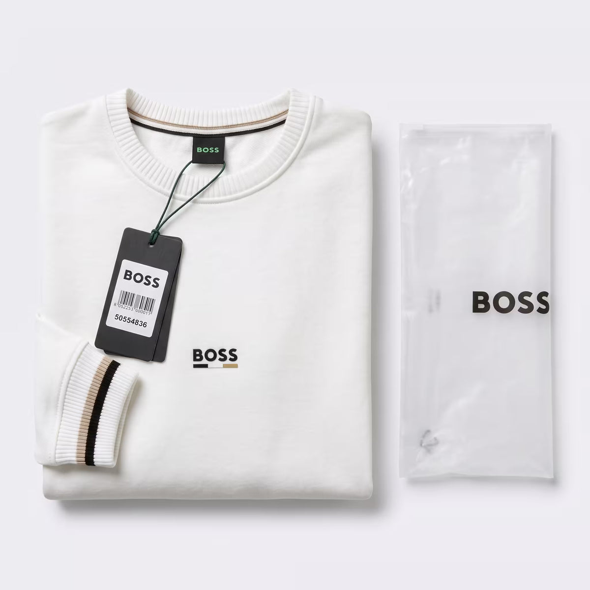 BOSS Iconic Cotton-Terry Crewneck Sweatshirt White | UK Checked
