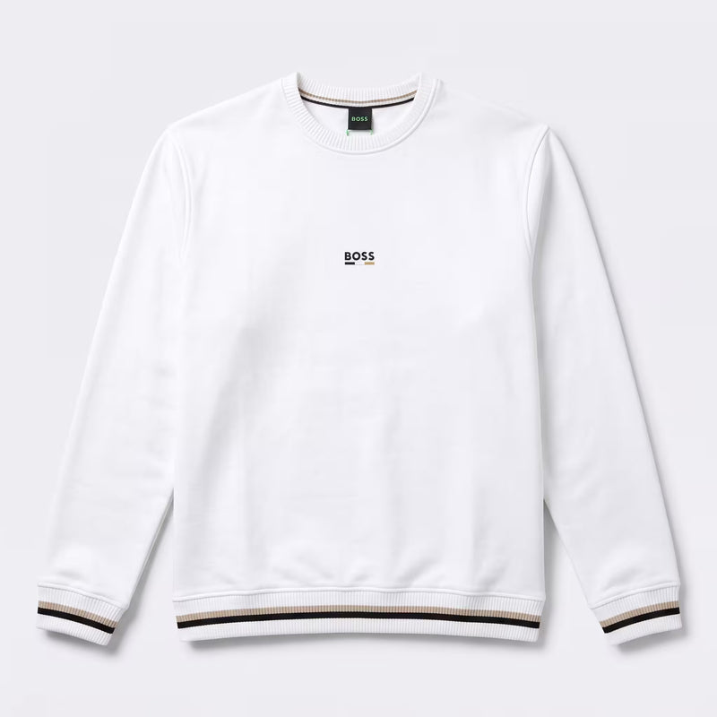 BOSS Iconic Cotton-Terry Crewneck Sweatshirt White | UK Checked