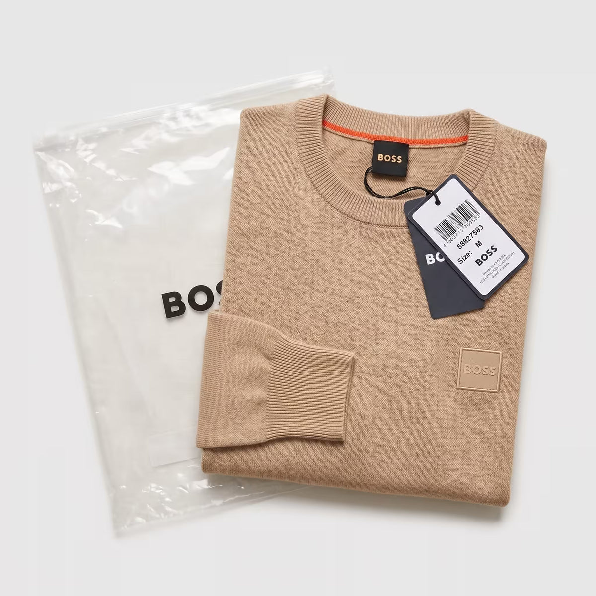 BOSS Kanovano Cotton-Cashmere Crewneck Sweater Beige | UK Checked