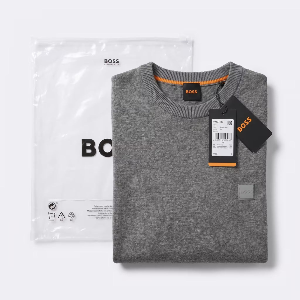 BOSS Kanovano Cotton-Cashmere Crewneck Sweater Grey | UK Checked