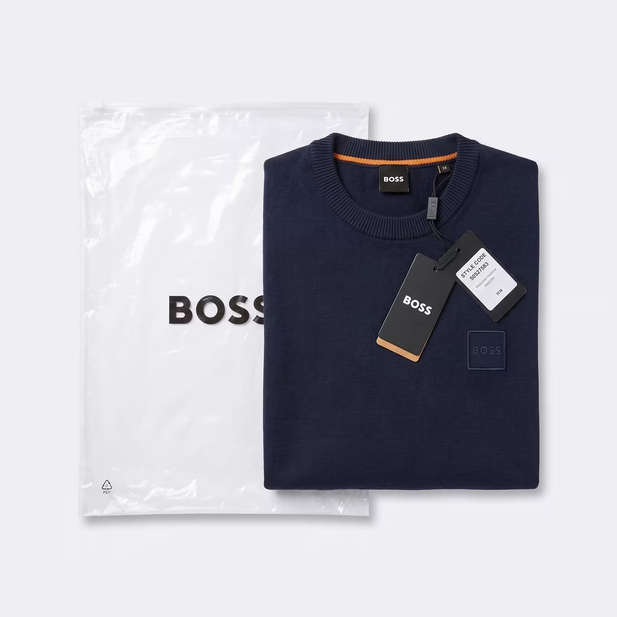 BOSS Kanovano Cotton-Cashmere Crewneck Sweater Navy | UK Checked
