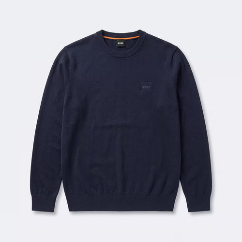 Suéter BOSS Kanovano Algodão e Cashmere Gola Careca Azul Marinho