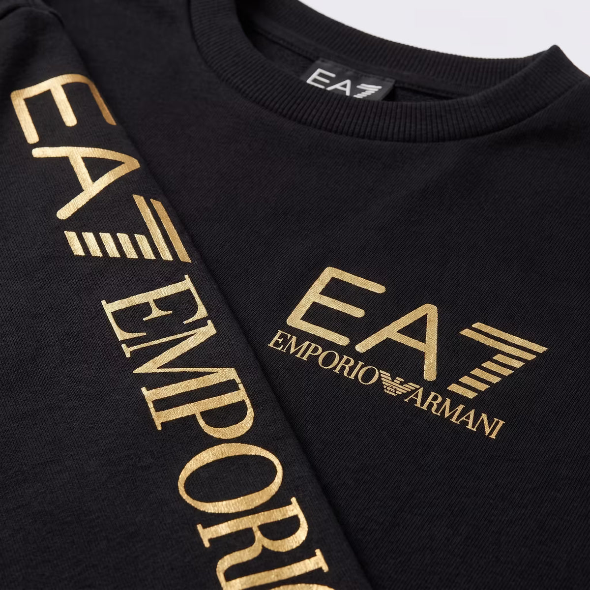 EA7 Gold Logo Crew Neck Sweatshirt Black
