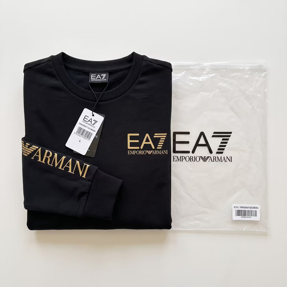 EA7 Gold Logo Crew Neck Sweatshirt Black
