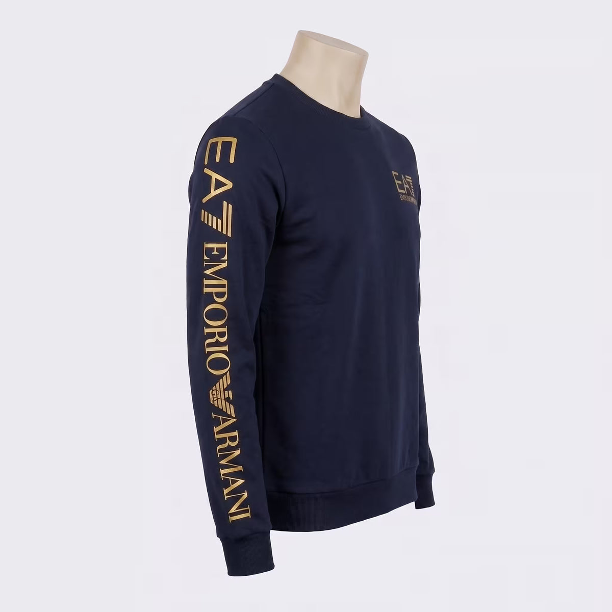 EA7 Gold Logo Crew Neck Sweatshirt Navy Blue