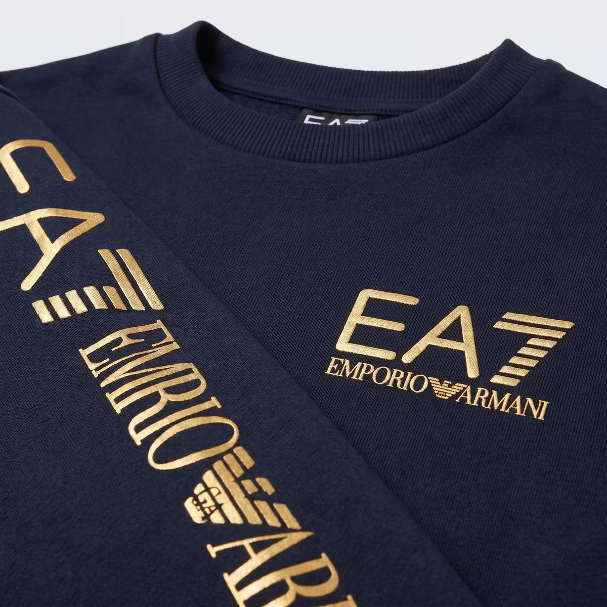 EA7 Gold Logo Crew Neck Sweatshirt Navy Blue