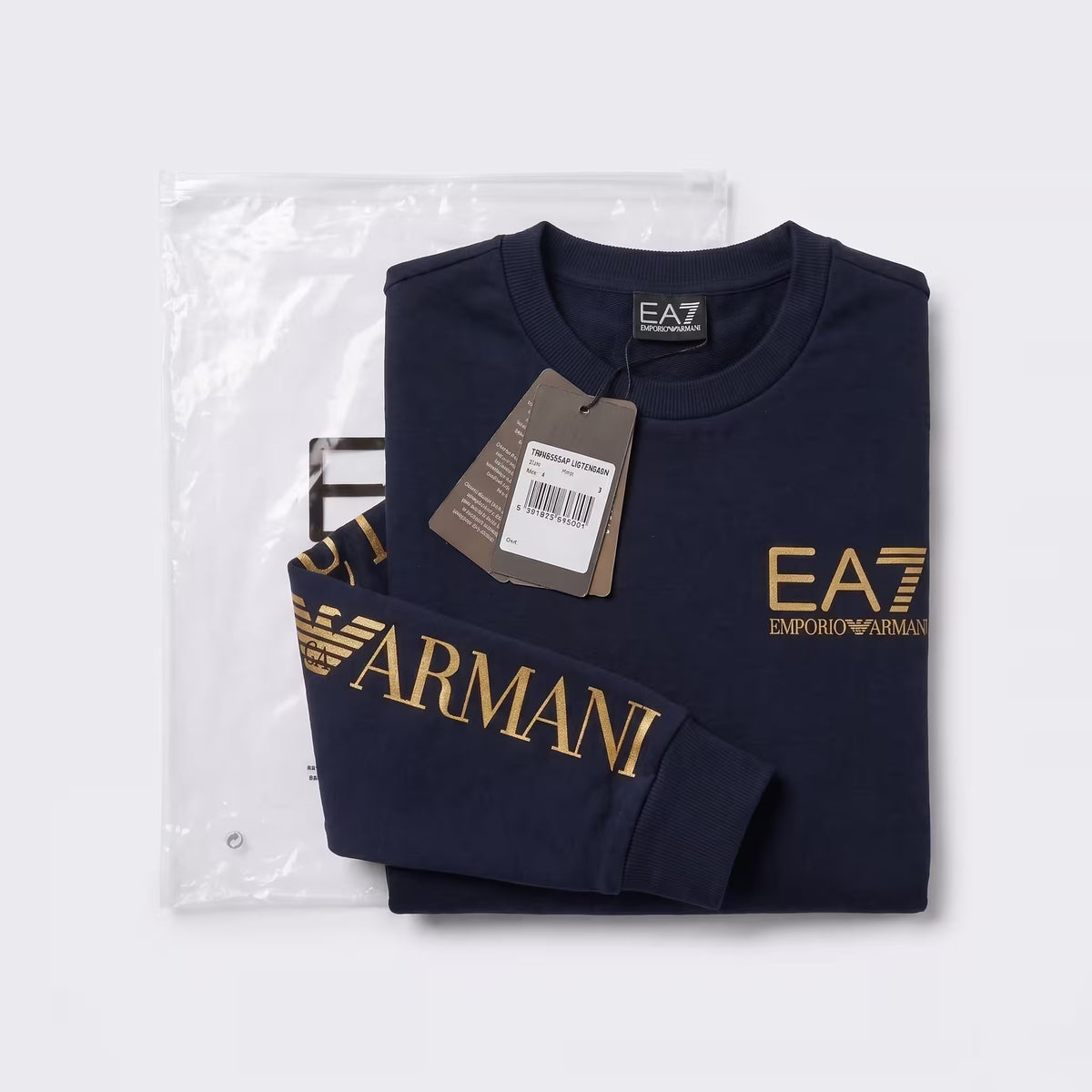 EA7 Gold Logo Crew Neck Sweatshirt Navy Blue