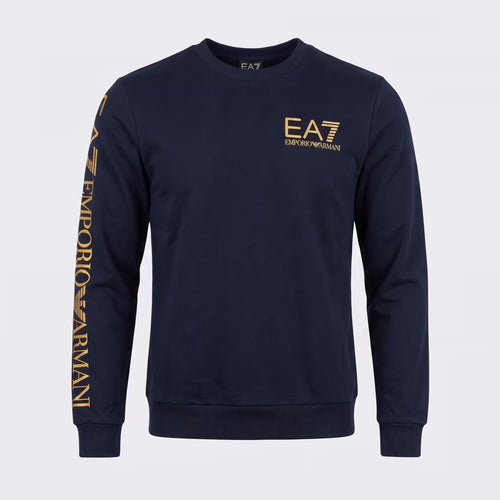 Moletom EA7 Gold Logo Gola Careca Azul Marinho