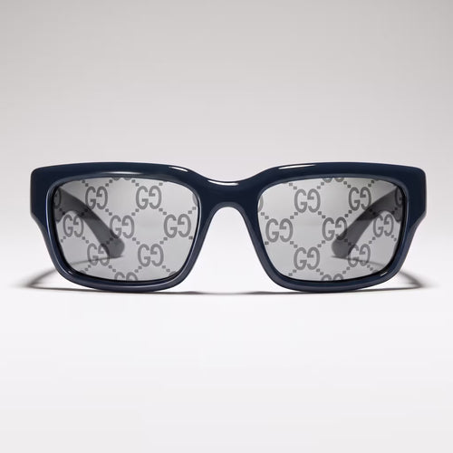 Óculos de Sol Gucci Retangular Guccissima Azul e Prata