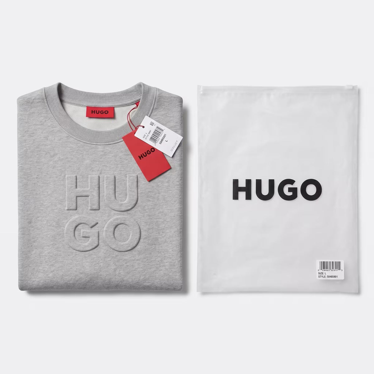 HUGO Embossed Logo Pullover Sweatshirt Grey | UK Checked
