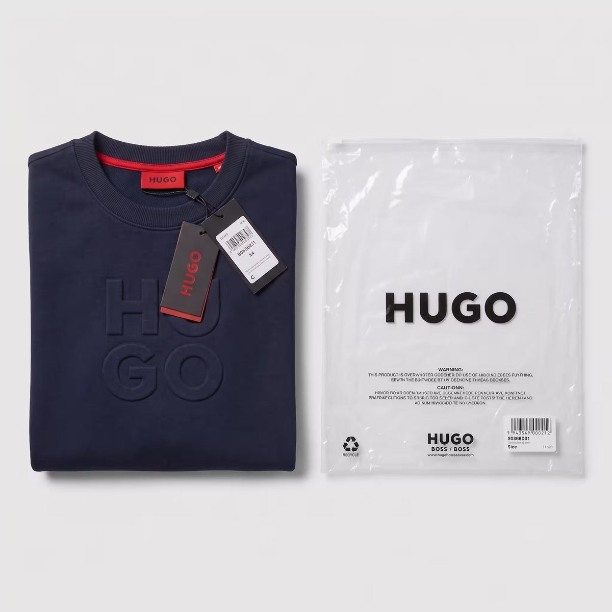 HUGO Embossed Logo Pullover Sweatshirt Navy | UK Checked