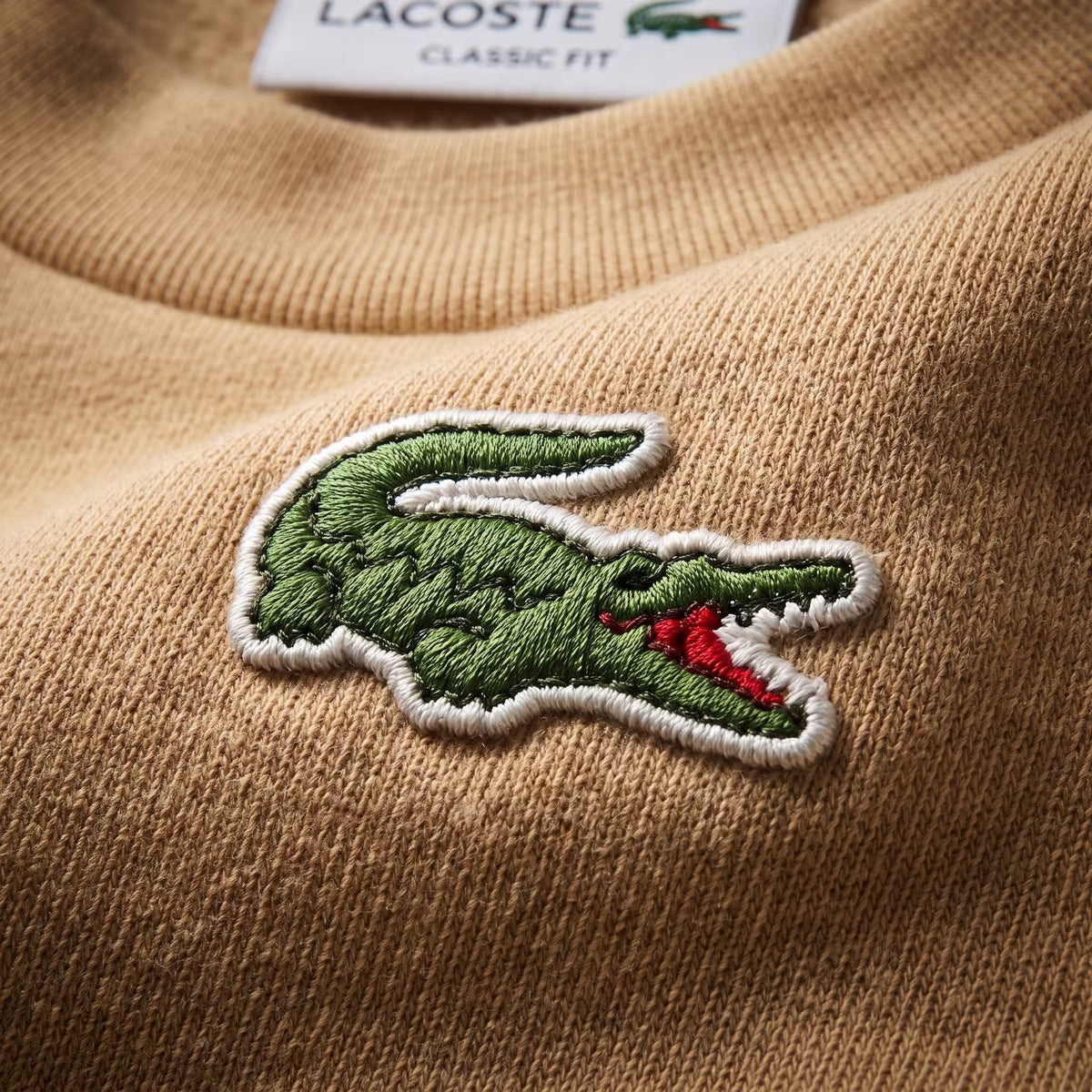 Lacoste Classic Fleece Crewneck Sweatshirt Beige | UK Checked