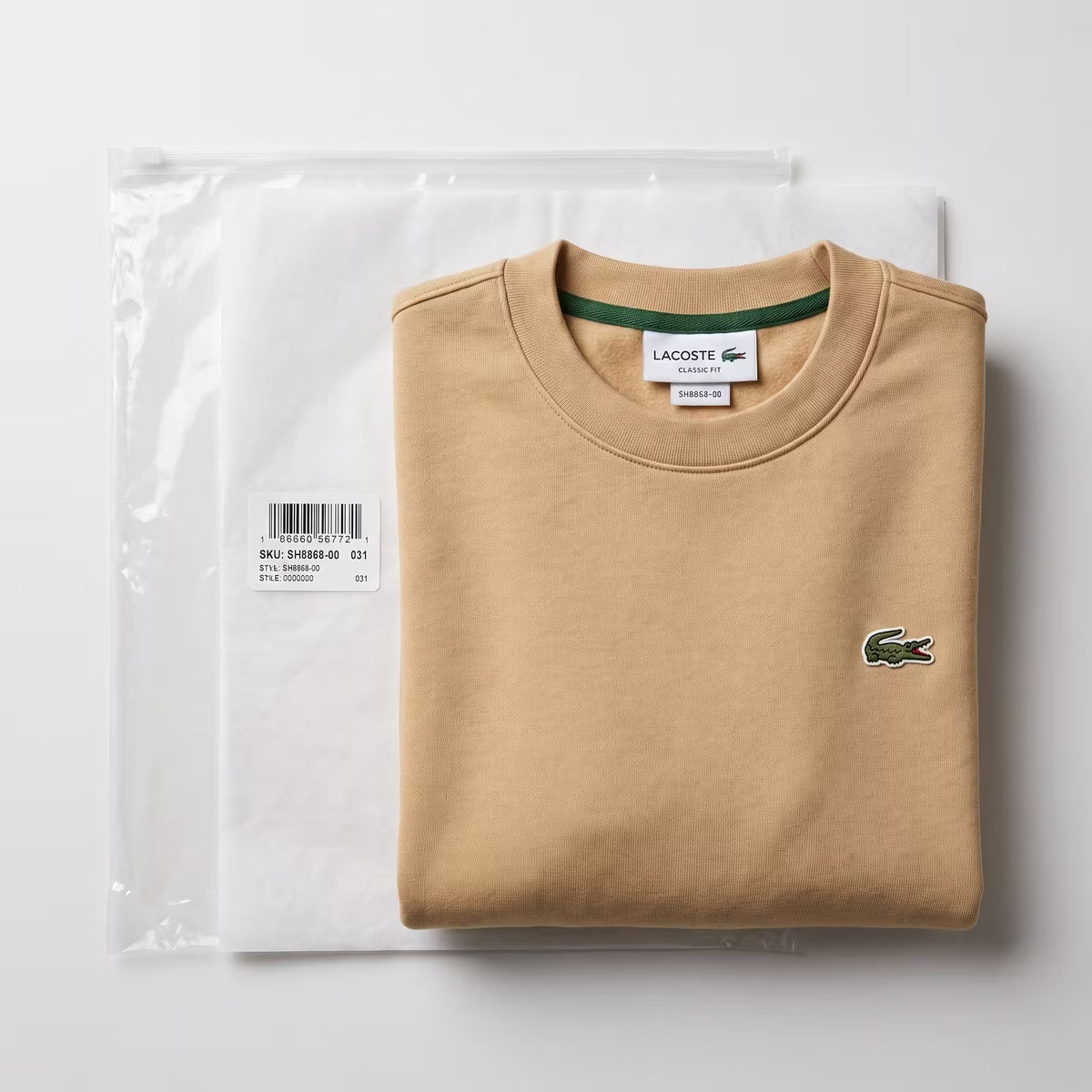 Lacoste Classic Fleece Crewneck Sweatshirt Beige | UK Checked