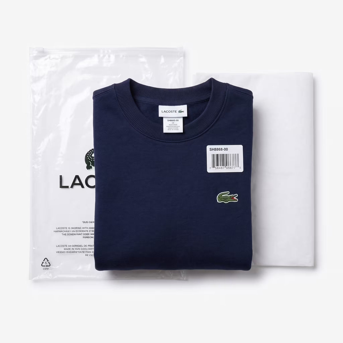 Lacoste Heren Fleece Sweater Ronde Hals Middernachtblauw Klassieke Pasvorm