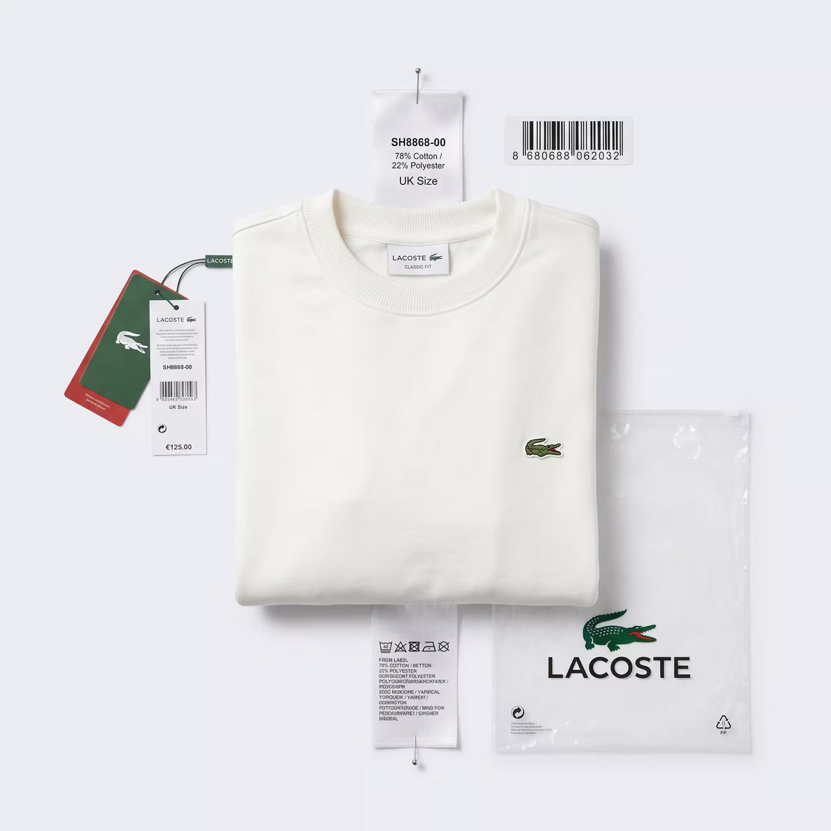 سويت شيرت صوف كلاسيكي Lacoste أبيض