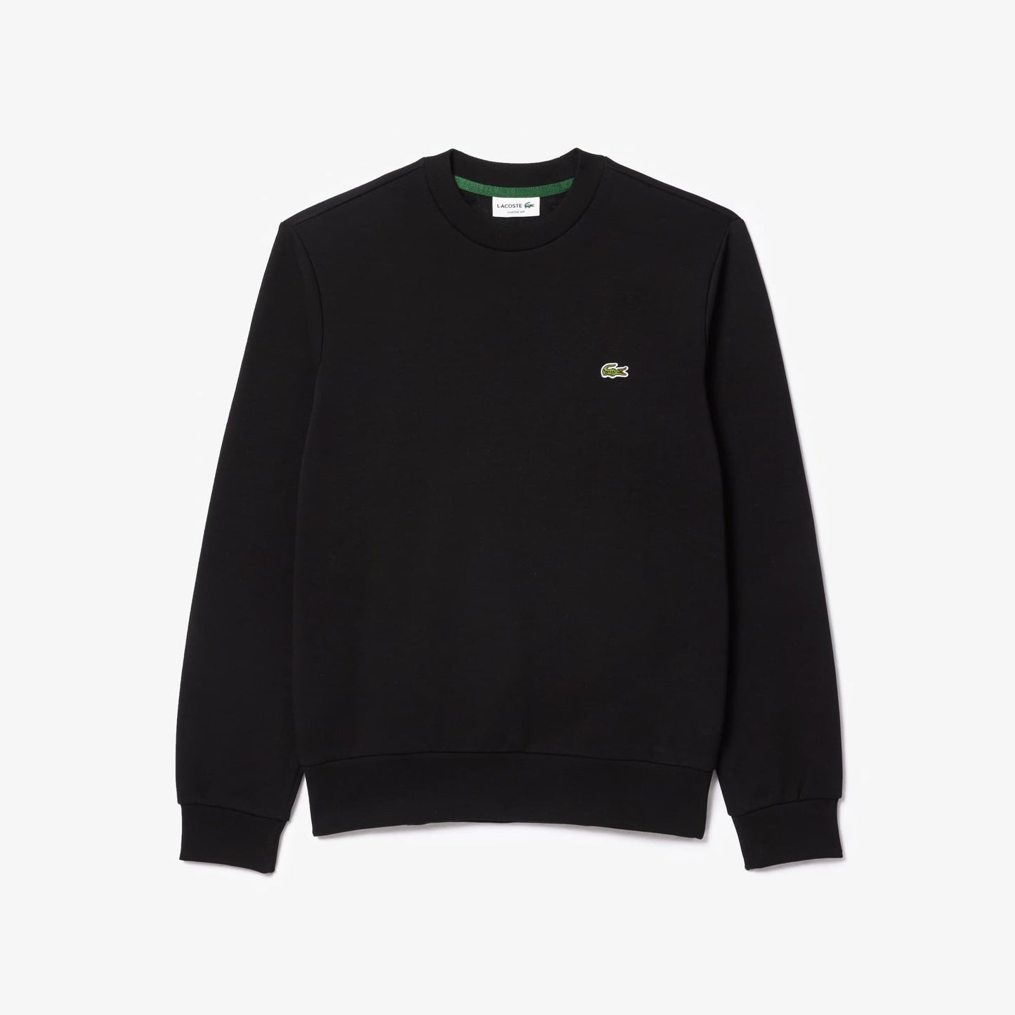 Black sweatshirt with a small logo on a white background