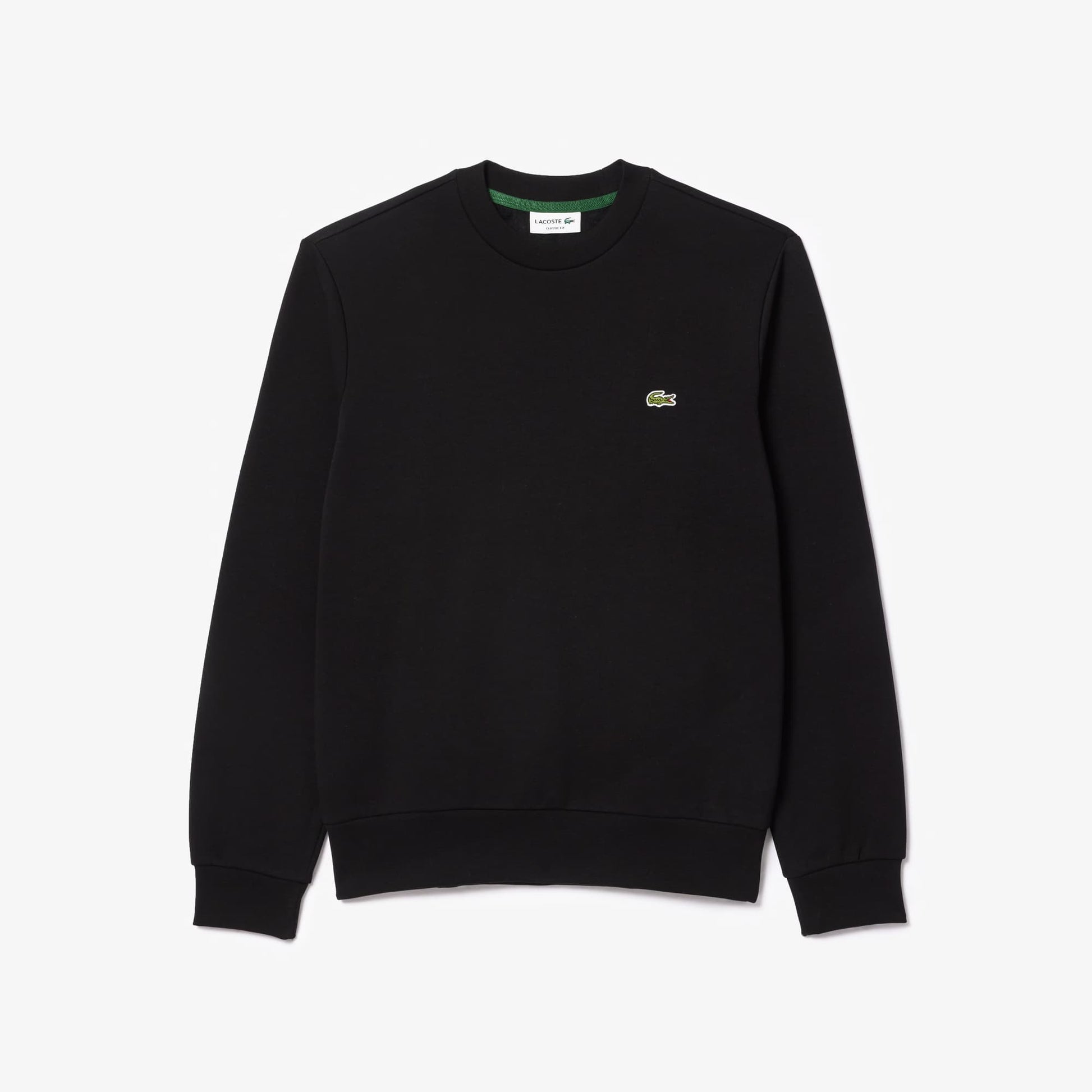 Black sweatshirt with a small logo on a white background
