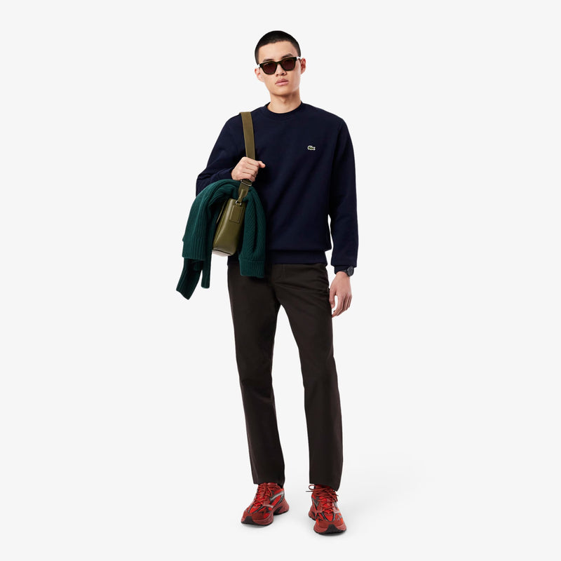 Verified Lacoste Heren Fleece Sweater Ronde Hals Middernachtblauw Klassieke Pasvorm inspection